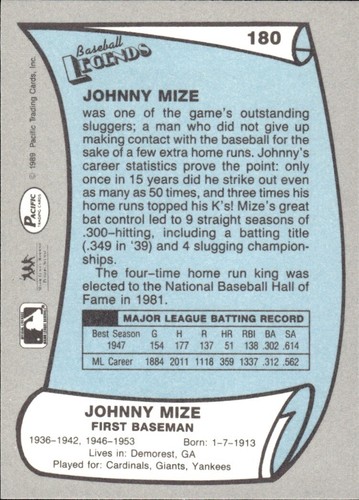 1988 and 1989 Pacific Baseball Legends MLB Set Break #1-#220 — You Choose! - Picture 357 of 441