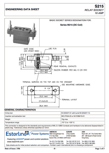 Relé 10A SPDT 28V sellado herméticamente LRE M215-D1N 125°C MIL-R-6106 - Imagen 12 de 14