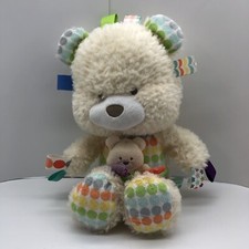 Bright Starts TAGGIES Cream Bear W/ Baby Pouch Rattle 13" Plush Lovey Sewn Eyes
