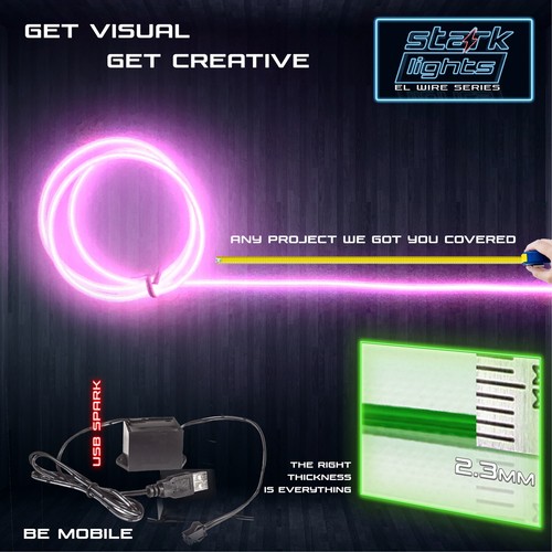 Neon LED Light Glow EL Wire + Control String Strip Rope Tube 2.3mm Thick - PINK - Picture 5 of 5