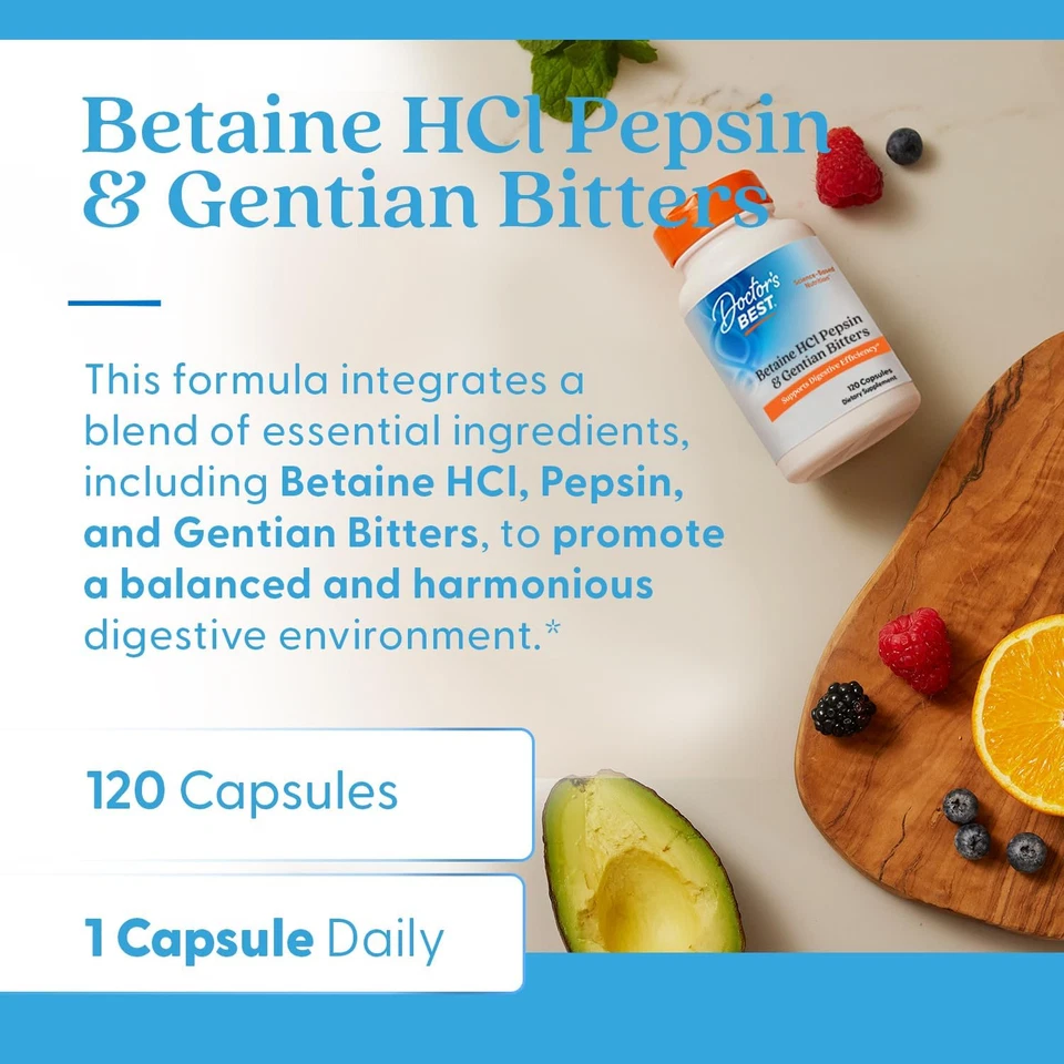 Doctor'S Best Betaine HCI Pepsin & Gentian Bitters, Digestive Enzymes for Protei - Image 4 of 4