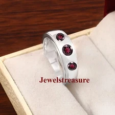 Natural Garnet  Gemstones with 925 Sterling silver Ring for Men's #J899
