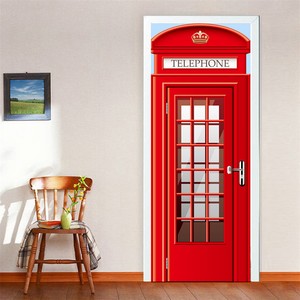adhesive 3d door wallpaper mural phone booth wall paper art home diy