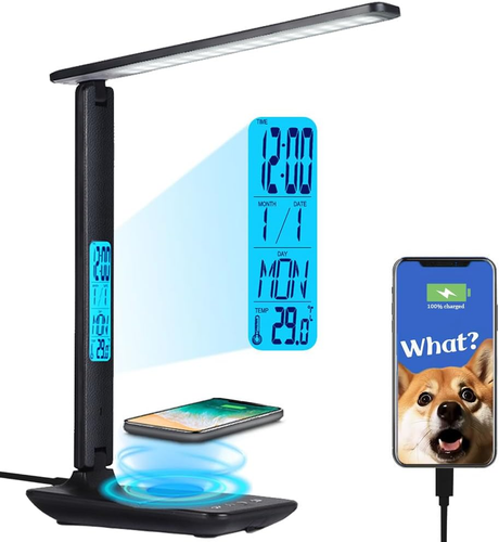 Multifunctional LED Desk Lamp with Wireless Charger,Usb Charging Port,Clock,Phon - Picture 9 of 12