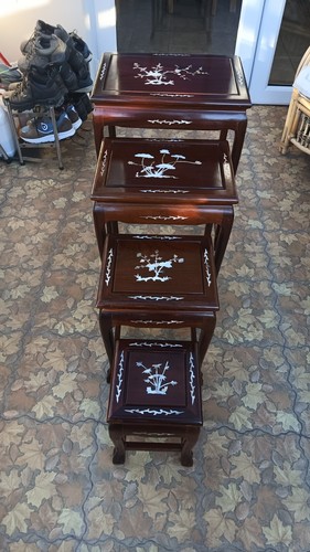 Elegant & Unusual Inlayed Nest of Tables 4 No. - Picture 2 of 11