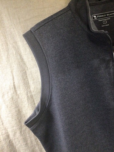 PEBBLE BEACH LOGO STRETCH POLY 1/4 ZIP GREY GOLF VEST SIZE L WRINKLE FREE - Picture 8 of 11