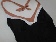 Womens Swimsuit Top Tankini Colorblock Black Brown Small 4 6 Medium 8 10