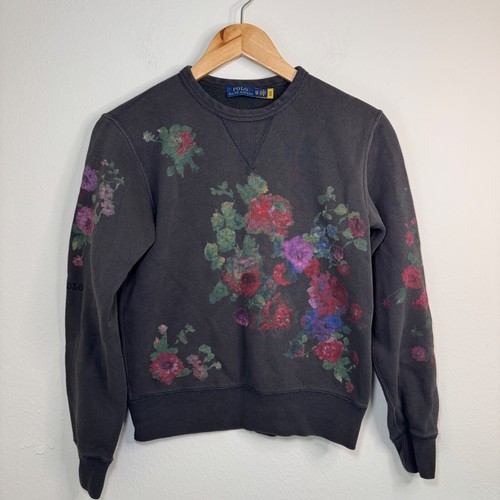 Polo Ralph Lauren Sweater Women's XS Charcoal Floral Crew Neck