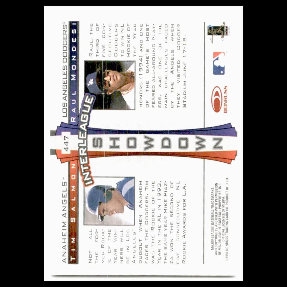 Raul Mondesi/Tim Salmon #447 1997 Donruss Los Angeles Dodgers/Anaheim Angels MLB - Image 2 of 3