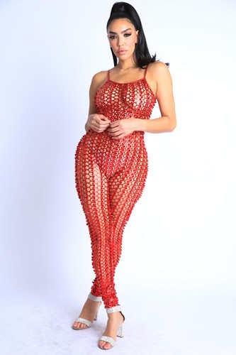 Women's Cutting Mesh Hole sleeveless Basic Sexy Bodycon Jumpsuit Small M Large - Picture 24 of 33