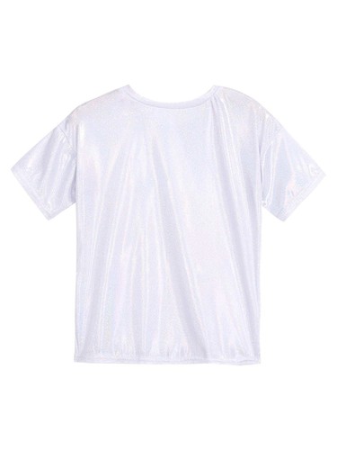 Girls Boys Metallic Short Sleeve T-Shirt Tops Sparkle Jazz Dance Performance Tee - Picture 31 of 96