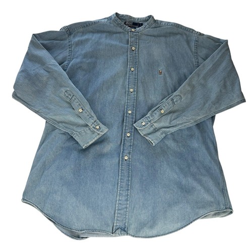 Polo Ralph Lauren Postboy Denim Chambray Band Collar Long Sleeve Shirt Men Large - Picture 5 of 10