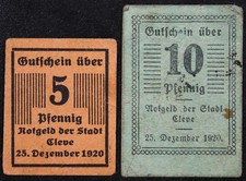 CLEVE / KLEVE 1920 Complete Set 5 + 10 Pfennig small cardboard German Notgeld