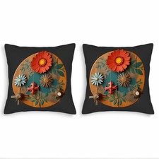 Set of 2 Decorative Throw Pillow Covers 18x18in - Vintage Floral Design