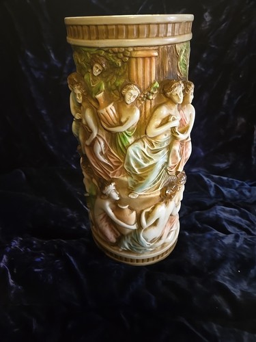 Jarrón vintage estilo griego romano tiza relieve hedonismo Baco Dioniso 11 - Imagen 2 de 6
