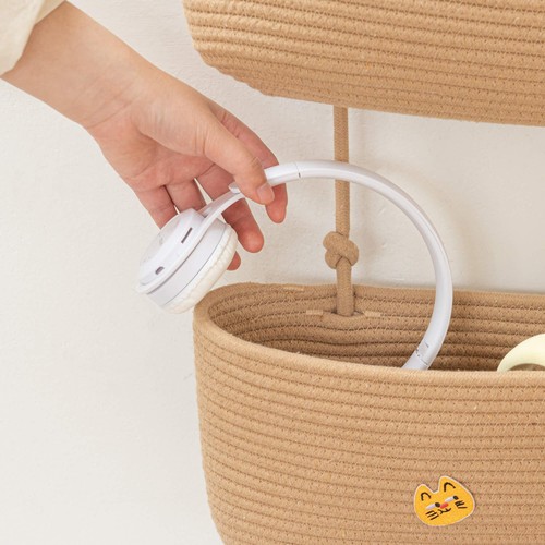 Over the Door Hanging Basket, 3-Tier Woven Cotton Wall-Mounted Storage Organi... - Picture 9 of 9