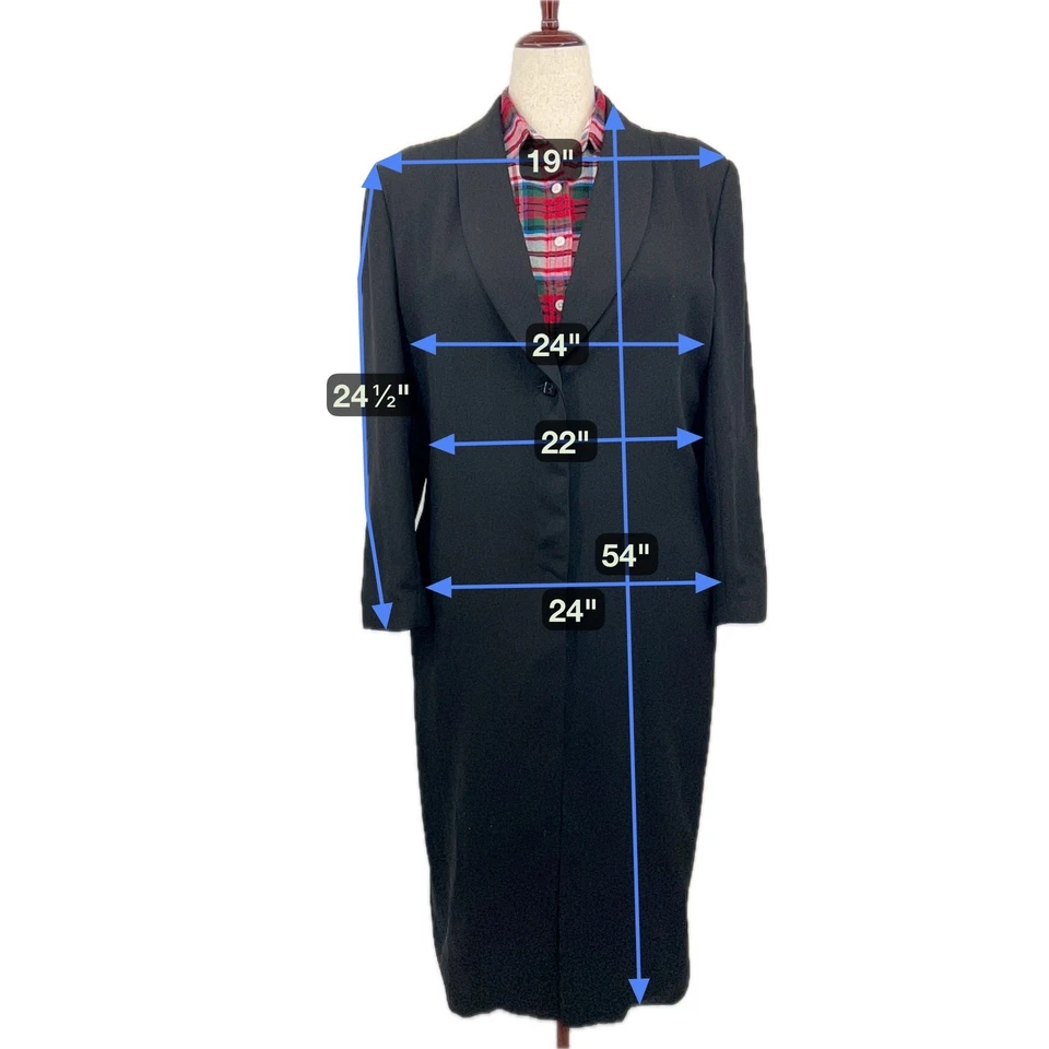 Abrigo Blazer Longline Negro De Colección Wms 18 Minimalista Maxi Plumero Chaqueta EE. UU. 90s Foto 2 de 4