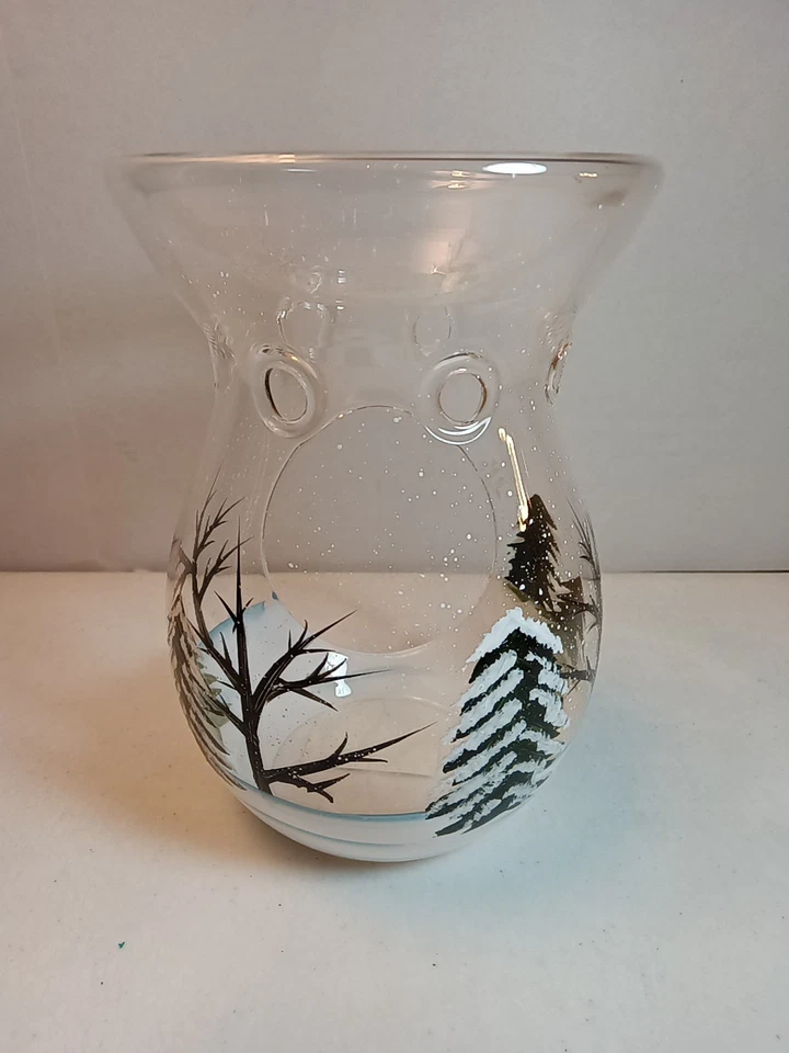 3 Yankee Candle Company Crackle Glass Hand Painted Winter Frost Candleholders - Image 2 of 4