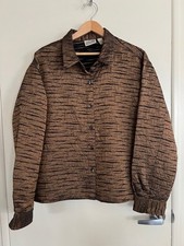 VTG Chico's Design Shirt Jacket Animal Stripe Embroidery LS Button 3 XL Brown