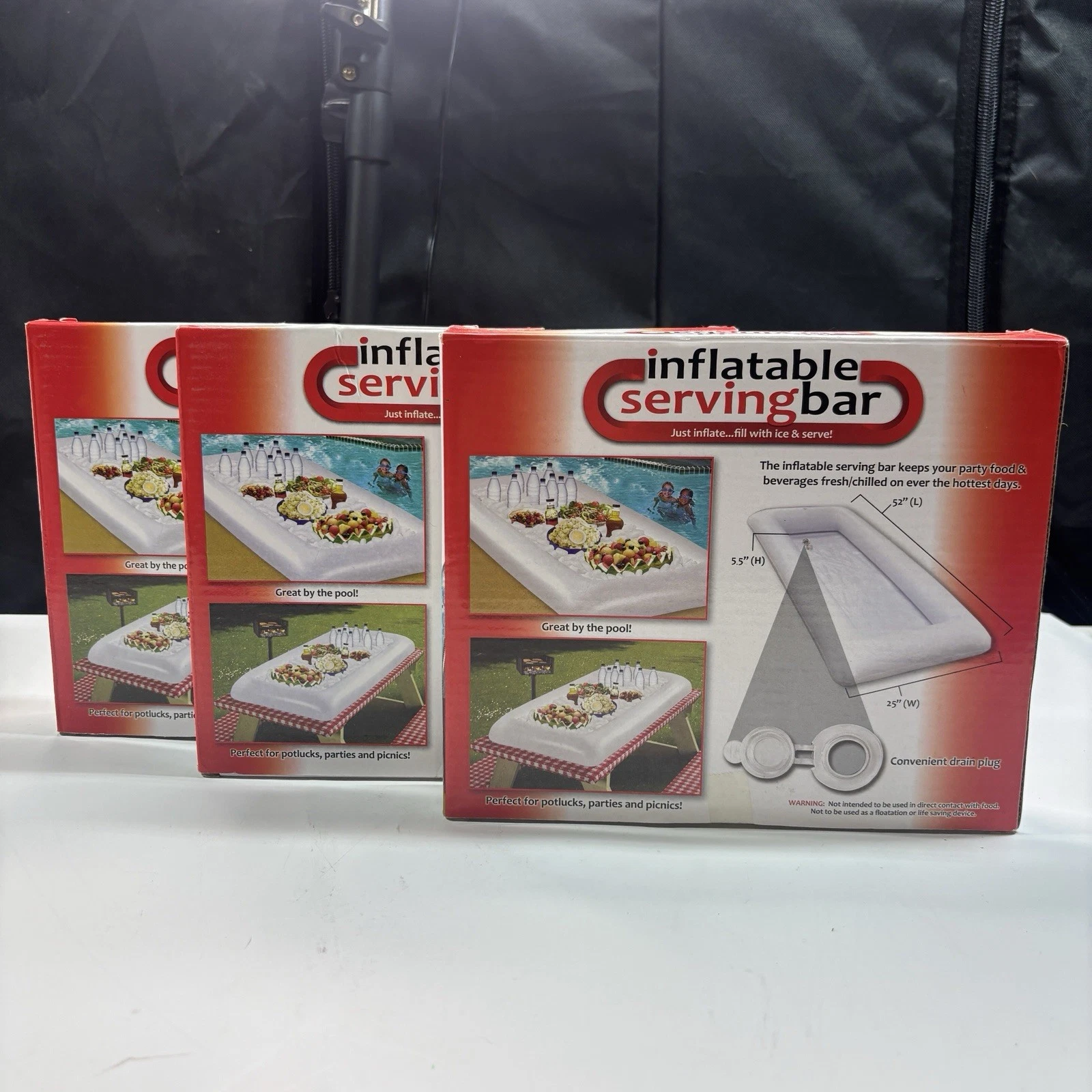 3 Inflatable Serving Bar Cooler Food & Drink & Ice 52"x25"x5.5" Picnic Camping