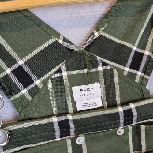 RVCA Overall Dress Womens Size Small 8 Green Plaid Check Dungarees Country - Picture 3 of 11