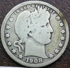 US 1908-O Barber Quarter  **
