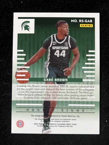 GABE BROWN 2022 PANINI ILLUSIONS MICHIGAN STATE SPARTANS ROOKIE AUTO CARD RC - Picture 2 of 2