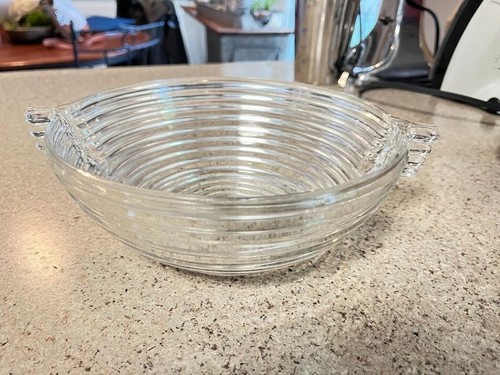 Vintage 1960er Anchor Hocking Manhattan klar 7 3/8" gerippt große Schüssel mit Griff - Bild 1 von 4