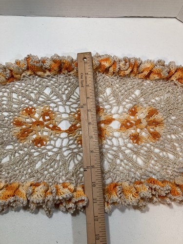 Hand Crochet Doily 21” Thanksgiving Autumn Centerpiece Orange Beige Gold Tone - Picture 5 of 5