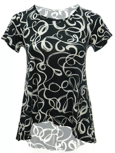 Camiseta Top Damas Talla 16/18 Negro Blanco Estampado Remolino Remolino Dobladillo Sumergido Trasero - Imagen 1 de 4