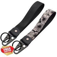 Black Floral Keychain Wristlet Lanyard 2 Pcs - Wearable Strap for Keys