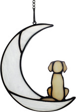 Loss of Dog Sympathy Gift,Stained Glass Dog on Moon for Suncatcher Gifts,Yellow