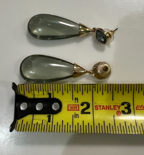 Orecchini Vintage Goccia Lucite Tono Oro Strass Blu Grigio Fumè Goccia 2,5” - Foto 8 di 8