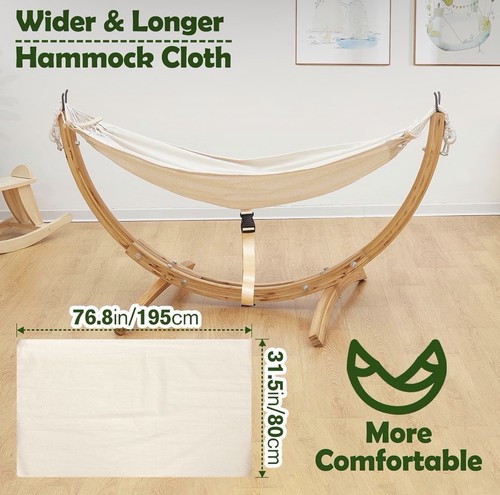 Kids Wooden Hammock with Stand – Stable Solid Wood Frame, Cozy Indoor/Outdoor - Bild 5 von 7