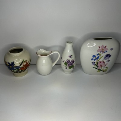 Lot Of Four Assorted Vintage Miniature & Small  Bud Vases & pitchers Floral