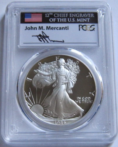 1986-S PCGS PR70 Mercanti PROOF AMERICAN SILVER EAGLE COIN ~First Year of Issue~