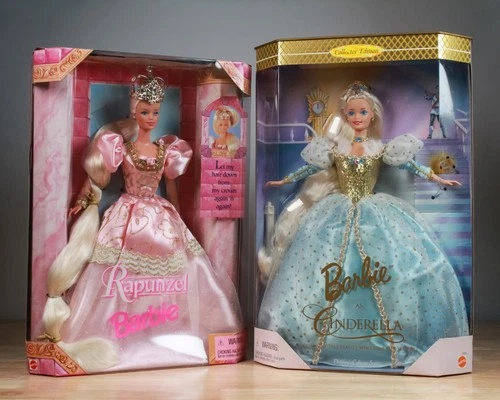 VTG NRFB Mattel Barbie Lot 1996 Cinderella & 1994 Rapunzel Collector Edition