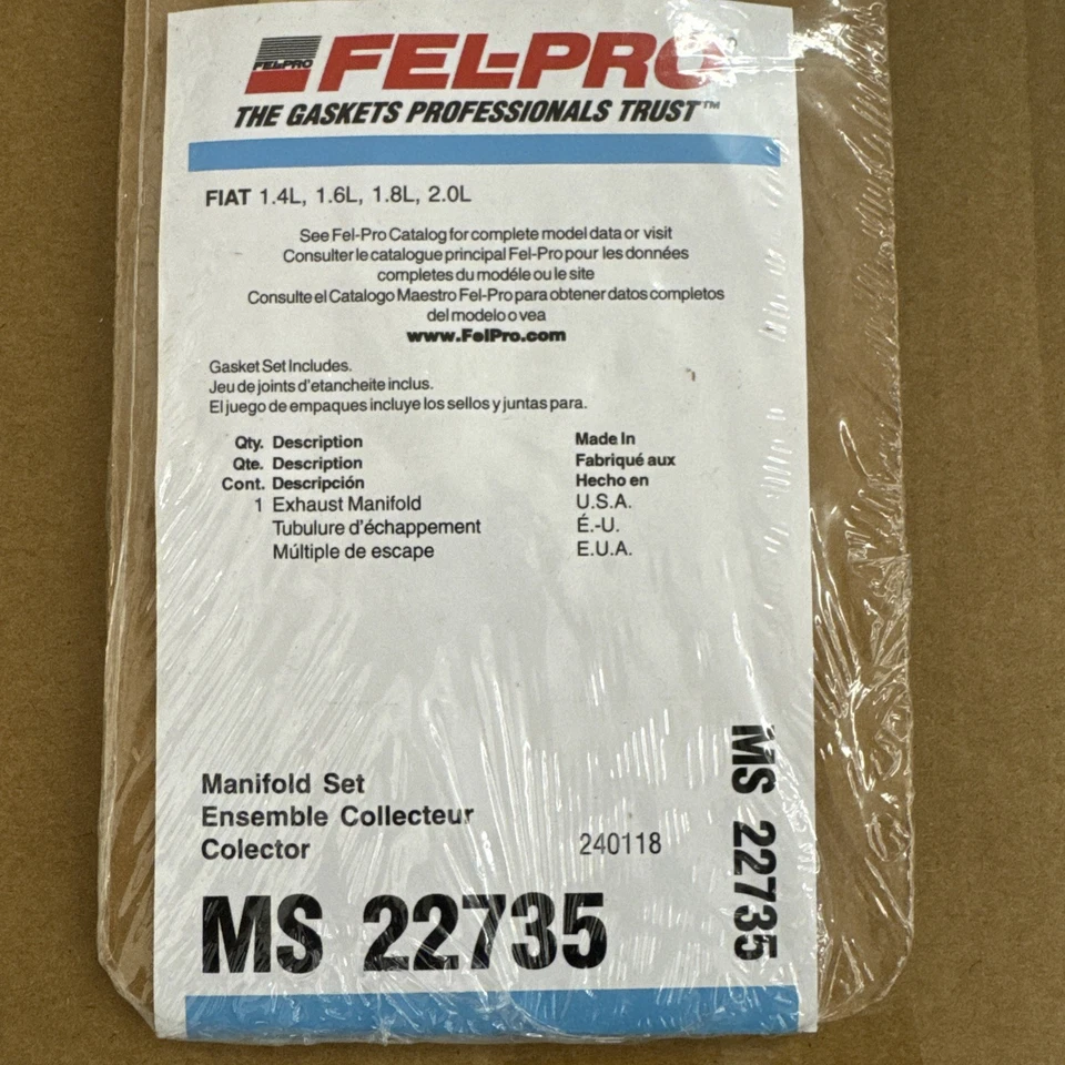 Juego de juntas de colector de escape Fel-Pro MS 22735 para modelos Fiat Lancia 68-82 seleccionados Foto 2 de 4