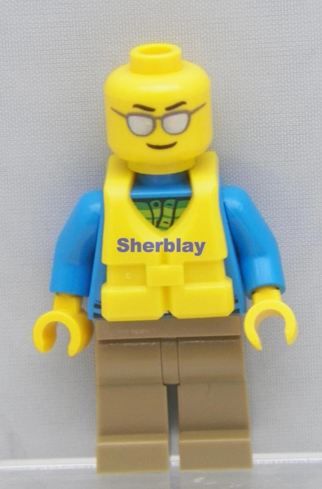 Lego Angler Hombre Bronceado Oscuro Piernas Plateadas Gafas de Sol Chaleco Salvavidas Centro Foto 2 de 3
