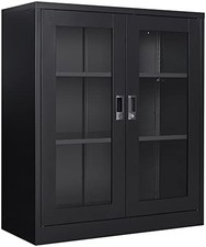36 inch Locking, Black Metal Storage Cabinet with Doors and Shelves