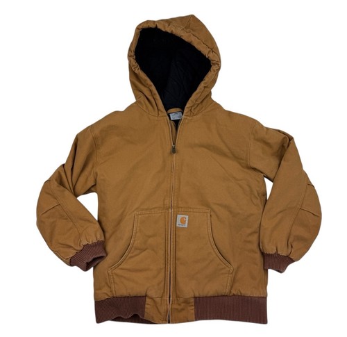 Carhartt Jacket Boys size Large 14-16 Brown Canvas Quilted Hooded