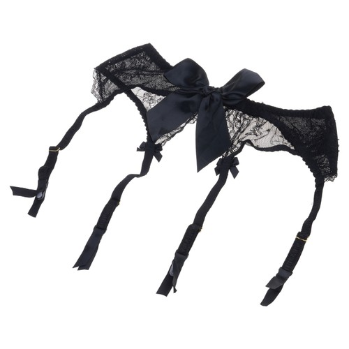 Flower Lace Garter Belt High Waist Bowknot Suspender for Thigh Highs Stockings - Picture 12 of 16