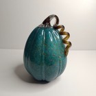 Tall Glass Pumpkin Fall Halloween Decor Twisted Stem Aqua Speckled 9.5"