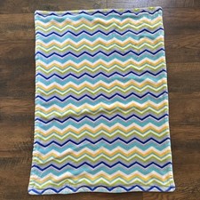 HB Hudson Baby Blue Green Yellow Sherpa Chevron Zig Zag Blanket Stripe Lovey D9