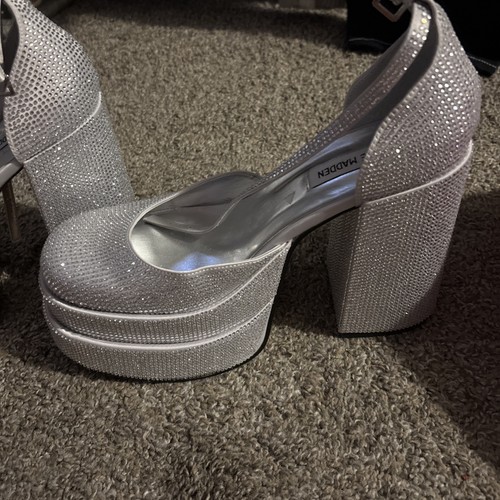 Steve Madden Women's Prompt Rhinestone Platform Heels in Silver - Picture 2 of 8