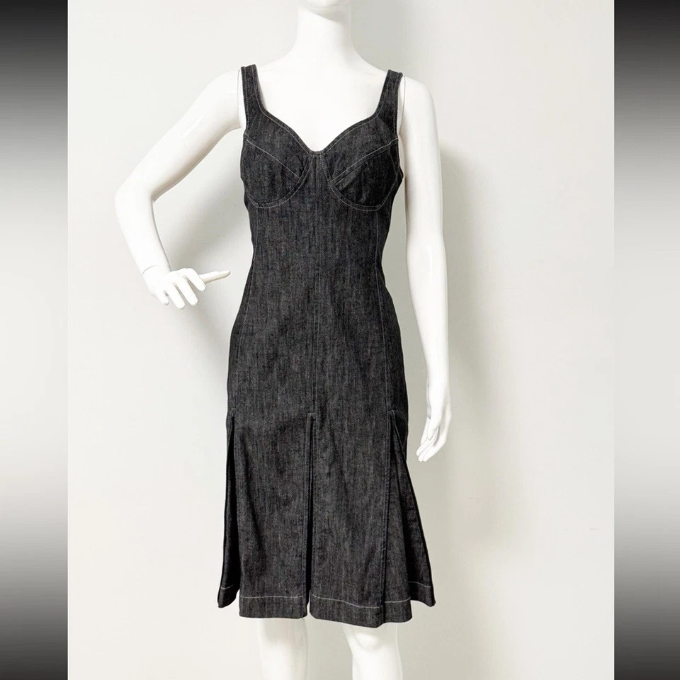 Vestido Corsé Randolph Duke The Look Negro Denim Cremallera Plisado / Talla 14 Western Foto 2 de 4