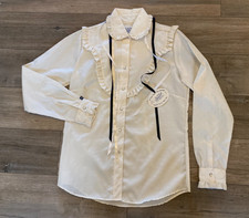 Rockmount Ranch Wear Womens M Western Shirt Cowboy Pearl Snap Ribbon Top READ