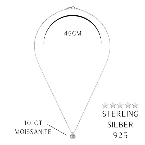 Kette mit Anhänger Damen Halskette 925 Silber Moissanit 1 Karat - Bild 4 von 5