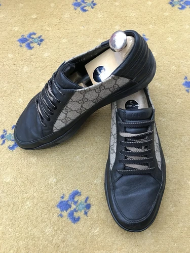 Gucci Baskets Baskets Chaussures Toile Monogramme Noir Beige Homme UK 7 US 8 EU 41