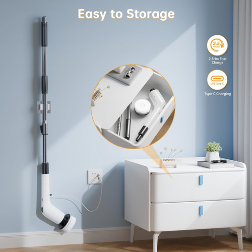 Electric Spin Scrubber, Cordless Shower Scrubber with 8 Scrub Brush, 2 Speed wit - Picture 7 of 12